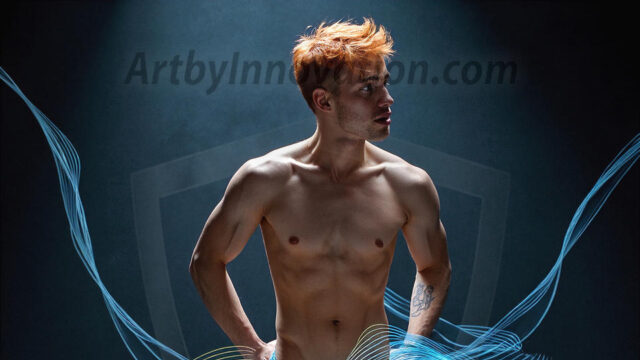 Abstract Male Art, AI photos of handsome shirtless men dancing with Light Rays, colorful art in motion. Guys dancing with radiant light rays that wrap around his body in flowing patterns, emphasizing his movements and adding a sense of ethereal fluidity. The designs appear weightless and almost sculptural, creates a striking contrast against the backgrounds making him the center of a cosmic dance, with energy and elegance. AI-generated abstract art HD photos featuring handsome, sexy, shirtless, men, boys, lads, dancing with colorful light rays, dynamic, interactive. Combining elements of realism with surreal abstract qualities, showcasing the potential of AI in artistic expression.