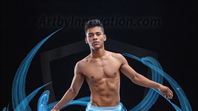 Abstract Male Art, AI photos of handsome shirtless men dancing with Light Rays, colorful art in motion. Guys dancing with radiant light rays that wrap around his body in flowing patterns, emphasizing his movements and adding a sense of ethereal fluidity. The designs appear weightless and almost sculptural, creates a striking contrast against the backgrounds making him the center of a cosmic dance, with energy and elegance. AI-generated abstract art HD photos featuring handsome, sexy, shirtless, men, boys, lads, dancing with colorful light rays, dynamic, interactive. Combining elements of realism with surreal abstract qualities, showcasing the potential of AI in artistic expression.