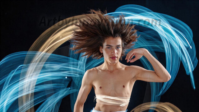 Abstract Male Art, AI photos of handsome shirtless men dancing with Light Rays, colorful art in motion. Guys dancing with radiant light rays that wrap around his body in flowing patterns, emphasizing his movements and adding a sense of ethereal fluidity. The designs appear weightless and almost sculptural, creates a striking contrast against the backgrounds making him the center of a cosmic dance, with energy and elegance. AI-generated abstract art HD photos featuring handsome, sexy, shirtless, men, boys, lads, dancing with colorful light rays, dynamic, interactive. Combining elements of realism with surreal abstract qualities, showcasing the potential of AI in artistic expression.