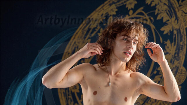 Abstract Male Art, AI photos of handsome shirtless men dancing with Light Rays, colorful art in motion. Guys dancing with radiant light rays that wrap around his body in flowing patterns, emphasizing his movements and adding a sense of ethereal fluidity. The designs appear weightless and almost sculptural, creates a striking contrast against the backgrounds making him the center of a cosmic dance, with energy and elegance. AI-generated abstract art HD photos featuring handsome, sexy, shirtless, men, boys, lads, dancing with colorful light rays, dynamic, interactive. Combining elements of realism with surreal abstract qualities, showcasing the potential of AI in artistic expression.