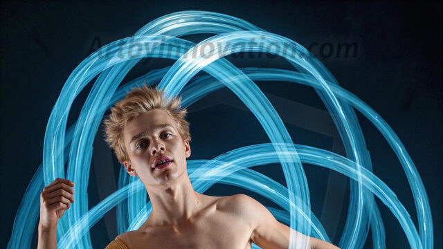 Abstract Male Art, AI photos of handsome shirtless men dancing with Light Rays, colorful art in motion. Guys dancing with radiant light rays that wrap around his body in flowing patterns, emphasizing his movements and adding a sense of ethereal fluidity. The designs appear weightless and almost sculptural, creates a striking contrast against the backgrounds making him the center of a cosmic dance, with energy and elegance. AI-generated abstract art HD photos featuring handsome, sexy, shirtless, men, boys, lads, dancing with colorful light rays, dynamic, interactive. Combining elements of realism with surreal abstract qualities, showcasing the potential of AI in artistic expression.