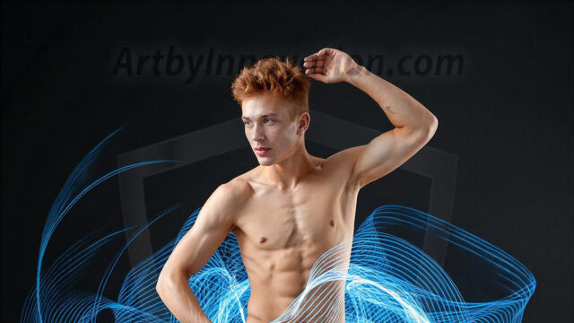 Abstract Male Art, AI photos of handsome shirtless men dancing with Light Rays, colorful art in motion. Guys dancing with radiant light rays that wrap around his body in flowing patterns, emphasizing his movements and adding a sense of ethereal fluidity. The designs appear weightless and almost sculptural, creates a striking contrast against the backgrounds making him the center of a cosmic dance, with energy and elegance. AI-generated abstract art HD photos featuring handsome, sexy, shirtless, men, boys, lads, dancing with colorful light rays, dynamic, interactive. Combining elements of realism with surreal abstract qualities, showcasing the potential of AI in artistic expression.