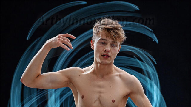 Abstract Male Art, AI photos of handsome shirtless men dancing with Light Rays, colorful art in motion. Guys dancing with radiant light rays that wrap around his body in flowing patterns, emphasizing his movements and adding a sense of ethereal fluidity. The designs appear weightless and almost sculptural, creates a striking contrast against the backgrounds making him the center of a cosmic dance, with energy and elegance. AI-generated abstract art HD photos featuring handsome, sexy, shirtless, men, boys, lads, dancing with colorful light rays, dynamic, interactive. Combining elements of realism with surreal abstract qualities, showcasing the potential of AI in artistic expression.