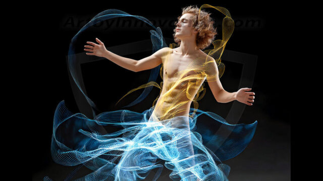 Abstract Male Art, AI photos of handsome shirtless men dancing with Light Rays, colorful art in motion. Guys dancing with radiant light rays that wrap around his body in flowing patterns, emphasizing his movements and adding a sense of ethereal fluidity. The designs appear weightless and almost sculptural, creates a striking contrast against the backgrounds making him the center of a cosmic dance, with energy and elegance. AI-generated abstract art HD photos featuring handsome, sexy, shirtless, men, boys, lads, dancing with colorful light rays, dynamic, interactive. Combining elements of realism with surreal abstract qualities, showcasing the potential of AI in artistic expression.