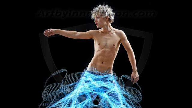 Abstract Male Art, AI photos of handsome shirtless men dancing with Light Rays, colorful art in motion. Guys dancing with radiant light rays that wrap around his body in flowing patterns, emphasizing his movements and adding a sense of ethereal fluidity. The designs appear weightless and almost sculptural, creates a striking contrast against the backgrounds making him the center of a cosmic dance, with energy and elegance. AI-generated abstract art HD photos featuring handsome, sexy, shirtless, men, boys, lads, dancing with colorful light rays, dynamic, interactive. Combining elements of realism with surreal abstract qualities, showcasing the potential of AI in artistic expression.