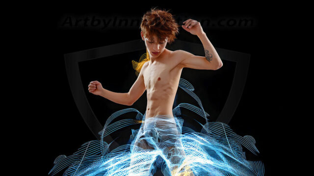 Abstract Male Art, AI photos of handsome shirtless men dancing with Light Rays, colorful art in motion. Guys dancing with radiant light rays that wrap around his body in flowing patterns, emphasizing his movements and adding a sense of ethereal fluidity. The designs appear weightless and almost sculptural, creates a striking contrast against the backgrounds making him the center of a cosmic dance, with energy and elegance. AI-generated abstract art HD photos featuring handsome, sexy, shirtless, men, boys, lads, dancing with colorful light rays, dynamic, interactive. Combining elements of realism with surreal abstract qualities, showcasing the potential of AI in artistic expression.