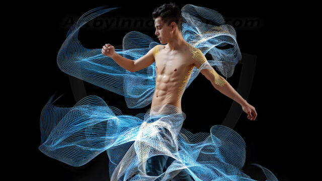 Abstract Male Art, AI photos of handsome shirtless men dancing with Light Rays, colorful art in motion. Guys dancing with radiant light rays that wrap around his body in flowing patterns, emphasizing his movements and adding a sense of ethereal fluidity. The designs appear weightless and almost sculptural, creates a striking contrast against the backgrounds making him the center of a cosmic dance, with energy and elegance. AI-generated abstract art HD photos featuring handsome, sexy, shirtless, men, boys, lads, dancing with colorful light rays, dynamic, interactive. Combining elements of realism with surreal abstract qualities, showcasing the potential of AI in artistic expression.