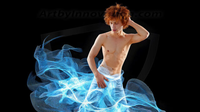 Abstract Male Art, AI photos of handsome shirtless men dancing with Light Rays, colorful art in motion. Guys dancing with radiant light rays that wrap around his body in flowing patterns, emphasizing his movements and adding a sense of ethereal fluidity. The designs appear weightless and almost sculptural, creates a striking contrast against the backgrounds making him the center of a cosmic dance, with energy and elegance. AI-generated abstract art HD photos featuring handsome, sexy, shirtless, men, boys, lads, dancing with colorful light rays, dynamic, interactive. Combining elements of realism with surreal abstract qualities, showcasing the potential of AI in artistic expression.