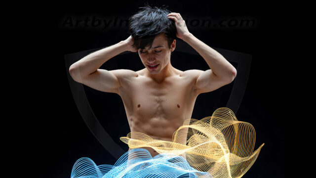 Abstract Male Art, AI photos of handsome shirtless men dancing with Light Rays, colorful art in motion. Guys dancing with radiant light rays that wrap around his body in flowing patterns, emphasizing his movements and adding a sense of ethereal fluidity. The designs appear weightless and almost sculptural, creates a striking contrast against the backgrounds making him the center of a cosmic dance, with energy and elegance. AI-generated abstract art HD photos featuring handsome, sexy, shirtless, men, boys, lads, dancing with colorful light rays, dynamic, interactive. Combining elements of realism with surreal abstract qualities, showcasing the potential of AI in artistic expression.