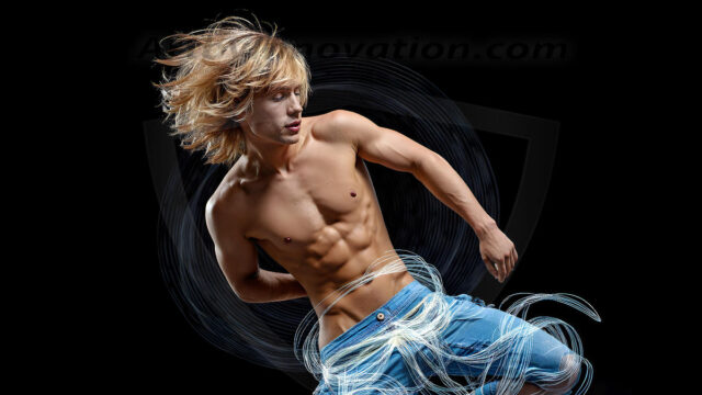 Abstract Male Art, AI photos of handsome shirtless men dancing with Light Rays, colorful art in motion. Guys dancing with radiant light rays that wrap around his body in flowing patterns, emphasizing his movements and adding a sense of ethereal fluidity. The designs appear weightless and almost sculptural, creates a striking contrast against the backgrounds making him the center of a cosmic dance, with energy and elegance. AI-generated abstract art HD photos featuring handsome, sexy, shirtless, men, boys, lads, dancing with colorful light rays, dynamic, interactive. Combining elements of realism with surreal abstract qualities, showcasing the potential of AI in artistic expression.
