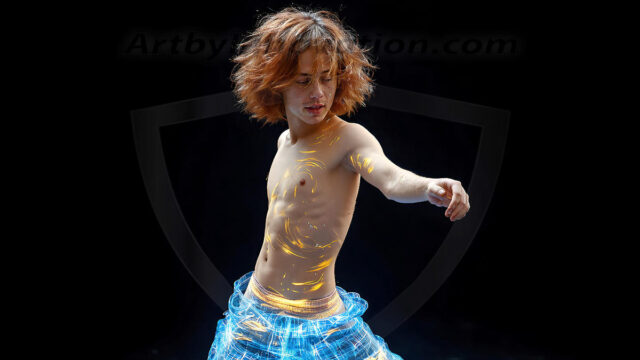 Abstract Male Art, AI photos of handsome shirtless men dancing with Light Rays, colorful art in motion. Guys dancing with radiant light rays that wrap around his body in flowing patterns, emphasizing his movements and adding a sense of ethereal fluidity. The designs appear weightless and almost sculptural, creates a striking contrast against the backgrounds making him the center of a cosmic dance, with energy and elegance. AI-generated abstract art HD photos featuring handsome, sexy, shirtless, men, boys, lads, dancing with colorful light rays, dynamic, interactive. Combining elements of realism with surreal abstract qualities, showcasing the potential of AI in artistic expression.