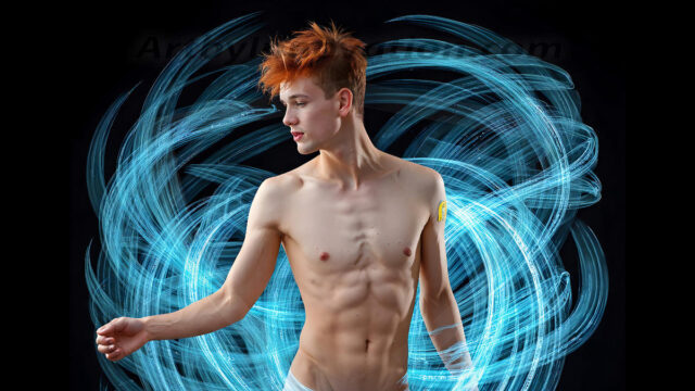Abstract Male Art, AI photos of handsome shirtless men dancing with Light Rays, colorful art in motion. Guys dancing with radiant light rays that wrap around his body in flowing patterns, emphasizing his movements and adding a sense of ethereal fluidity. The designs appear weightless and almost sculptural, creates a striking contrast against the backgrounds making him the center of a cosmic dance, with energy and elegance. AI-generated abstract art HD photos featuring handsome, sexy, shirtless, men, boys, lads, dancing with colorful light rays, dynamic, interactive. Combining elements of realism with surreal abstract qualities, showcasing the potential of AI in artistic expression.