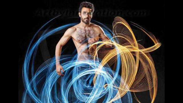 Abstract Male Art, AI photos of handsome shirtless men dancing with Light Rays, colorful art in motion. Guys dancing with radiant light rays that wrap around his body in flowing patterns, emphasizing his movements and adding a sense of ethereal fluidity. The designs appear weightless and almost sculptural, creates a striking contrast against the backgrounds making him the center of a cosmic dance, with energy and elegance. AI-generated abstract art HD photos featuring handsome, sexy, shirtless, men, boys, lads, dancing with colorful light rays, dynamic, interactive. Combining elements of realism with surreal abstract qualities, showcasing the potential of AI in artistic expression.