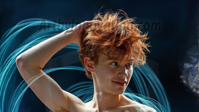 Abstract Male Art, AI photos of handsome shirtless men dancing with Light Rays, colorful art in motion. Guys dancing with radiant light rays that wrap around his body in flowing patterns, emphasizing his movements and adding a sense of ethereal fluidity. The designs appear weightless and almost sculptural, creates a striking contrast against the backgrounds making him the center of a cosmic dance, with energy and elegance. AI-generated abstract art HD photos featuring handsome, sexy, shirtless, men, boys, lads, dancing with colorful light rays, dynamic, interactive. Combining elements of realism with surreal abstract qualities, showcasing the potential of AI in artistic expression.