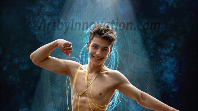 Abstract Male Art, AI photos of handsome shirtless men dancing with Light Rays, colorful art in motion. Guys dancing with radiant light rays that wrap around his body in flowing patterns, emphasizing his movements and adding a sense of ethereal fluidity. The designs appear weightless and almost sculptural, creates a striking contrast against the backgrounds making him the center of a cosmic dance, with energy and elegance. AI-generated abstract art HD photos featuring handsome, sexy, shirtless, men, boys, lads, dancing with colorful light rays, dynamic, interactive. Combining elements of realism with surreal abstract qualities, showcasing the potential of AI in artistic expression.