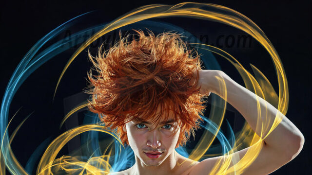 Abstract Male Art, AI photos of handsome shirtless men dancing with Light Rays, colorful art in motion. Guys dancing with radiant light rays that wrap around his body in flowing patterns, emphasizing his movements and adding a sense of ethereal fluidity. The designs appear weightless and almost sculptural, creates a striking contrast against the backgrounds making him the center of a cosmic dance, with energy and elegance. AI-generated abstract art HD photos featuring handsome, sexy, shirtless, men, boys, lads, dancing with colorful light rays, dynamic, interactive. Combining elements of realism with surreal abstract qualities, showcasing the potential of AI in artistic expression.