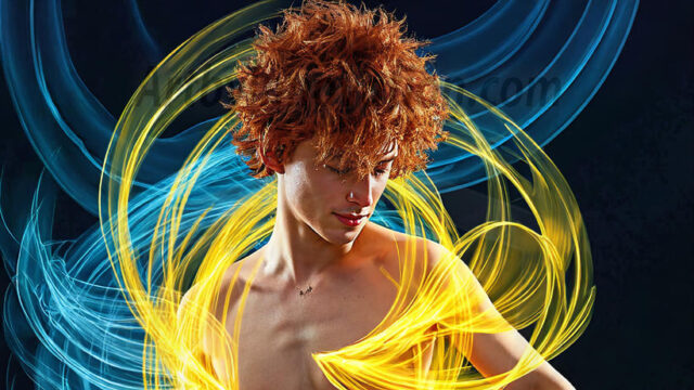 Abstract Male Art, AI photos of handsome shirtless men dancing with Light Rays, colorful art in motion. Guys dancing with radiant light rays that wrap around his body in flowing patterns, emphasizing his movements and adding a sense of ethereal fluidity. The designs appear weightless and almost sculptural, creates a striking contrast against the backgrounds making him the center of a cosmic dance, with energy and elegance. AI-generated abstract art HD photos featuring handsome, sexy, shirtless, men, boys, lads, dancing with colorful light rays, dynamic, interactive. Combining elements of realism with surreal abstract qualities, showcasing the potential of AI in artistic expression.