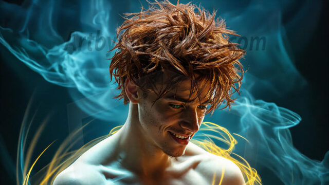 Abstract Male Art, AI photos of handsome shirtless men dancing with Light Rays, colorful art in motion. Guys dancing with radiant light rays that wrap around his body in flowing patterns, emphasizing his movements and adding a sense of ethereal fluidity. The designs appear weightless and almost sculptural, creates a striking contrast against the backgrounds making him the center of a cosmic dance, with energy and elegance. AI-generated abstract art HD photos featuring handsome, sexy, shirtless, men, boys, lads, dancing with colorful light rays, dynamic, interactive. Combining elements of realism with surreal abstract qualities, showcasing the potential of AI in artistic expression.