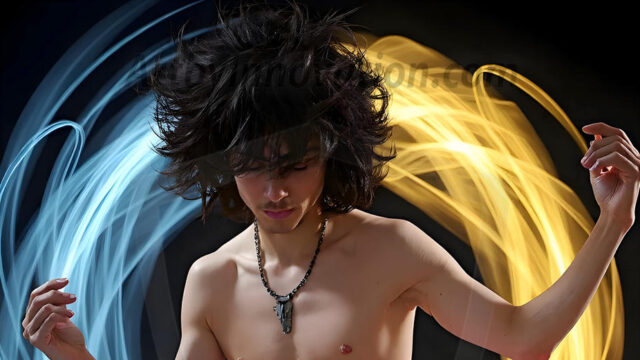 Abstract Male Art, AI photos of handsome shirtless men dancing with Light Rays, colorful art in motion. Guys dancing with radiant light rays that wrap around his body in flowing patterns, emphasizing his movements and adding a sense of ethereal fluidity. The designs appear weightless and almost sculptural, creates a striking contrast against the backgrounds making him the center of a cosmic dance, with energy and elegance. AI-generated abstract art HD photos featuring handsome, sexy, shirtless, men, boys, lads, dancing with colorful light rays, dynamic, interactive. Combining elements of realism with surreal abstract qualities, showcasing the potential of AI in artistic expression.