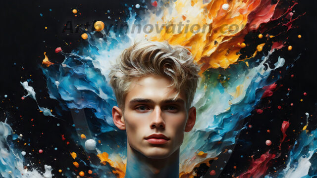 AI-generated abstract art images, featuring sexy, handsome, shirtless men, boys, lads, controlling colorful liquid water. A full-body photograph of a handsome young man with a strong muscular physique, and beautiful eyes. He starts to create a powerful and dynamic swirling vortex of rainbow colored liquid water. The vibrant and colorful water erupts and cascades forward. The fluid is dynamic, multiplying rapidly, and begins to dance in the air. The man, with a playful smile, interacts with the swirling fluids, his hands reaching out to manipulate the circular motion. The scene has a surreal, otherworldly feel, with a dreamlike atmosphere created by volumetric lighting, dramatic shadows, and an impossible color palette.