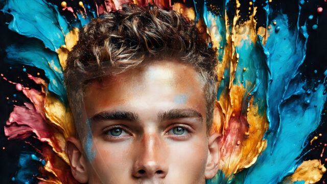 AI-generated abstract art images, featuring sexy, handsome, shirtless men, boys, lads, controlling colorful liquid water. A full-body photograph of a handsome young man with a strong muscular physique, and beautiful eyes. He starts to create a powerful and dynamic swirling vortex of rainbow colored liquid water. The vibrant and colorful water erupts and cascades forward. The fluid is dynamic, multiplying rapidly, and begins to dance in the air. The man, with a playful smile, interacts with the swirling fluids, his hands reaching out to manipulate the circular motion. The scene has a surreal, otherworldly feel, with a dreamlike atmosphere created by volumetric lighting, dramatic shadows, and an impossible color palette.