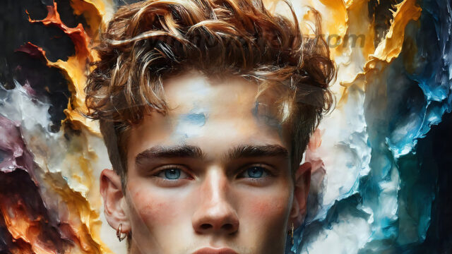 AI-generated abstract art images, featuring sexy, handsome, shirtless men, boys, lads, controlling colorful liquid water. A full-body photograph of a handsome young man with a strong muscular physique, and beautiful eyes. He starts to create a powerful and dynamic swirling vortex of rainbow colored liquid water. The vibrant and colorful water erupts and cascades forward. The fluid is dynamic, multiplying rapidly, and begins to dance in the air. The man, with a playful smile, interacts with the swirling fluids, his hands reaching out to manipulate the circular motion. The scene has a surreal, otherworldly feel, with a dreamlike atmosphere created by volumetric lighting, dramatic shadows, and an impossible color palette.