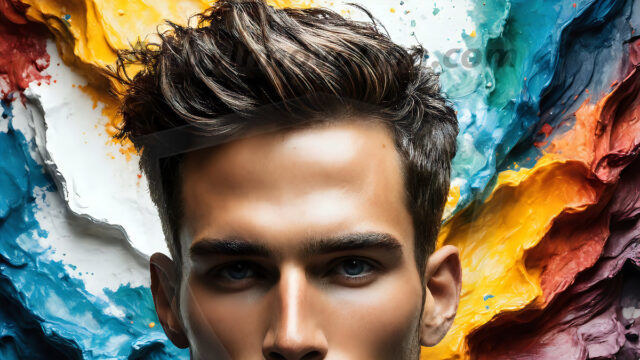 AI-generated abstract art images, featuring sexy, handsome, shirtless men, boys, lads, controlling colorful liquid water. A full-body photograph of a handsome young man with a strong muscular physique, and beautiful eyes. He starts to create a powerful and dynamic swirling vortex of rainbow colored liquid water. The vibrant and colorful water erupts and cascades forward. The fluid is dynamic, multiplying rapidly, and begins to dance in the air. The man, with a playful smile, interacts with the swirling fluids, his hands reaching out to manipulate the circular motion. The scene has a surreal, otherworldly feel, with a dreamlike atmosphere created by volumetric lighting, dramatic shadows, and an impossible color palette.