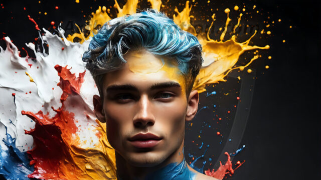 AI-generated abstract art images, featuring sexy, handsome, shirtless men, boys, lads, controlling colorful liquid water. A full-body photograph of a handsome young man with a strong muscular physique, and beautiful eyes. He starts to create a powerful and dynamic swirling vortex of rainbow colored liquid water. The vibrant and colorful water erupts and cascades forward. The fluid is dynamic, multiplying rapidly, and begins to dance in the air. The man, with a playful smile, interacts with the swirling fluids, his hands reaching out to manipulate the circular motion. The scene has a surreal, otherworldly feel, with a dreamlike atmosphere created by volumetric lighting, dramatic shadows, and an impossible color palette.