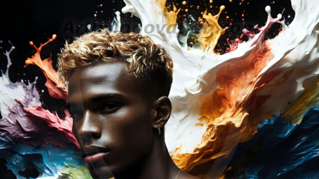 AI-generated abstract art images, featuring sexy, handsome, shirtless men, boys, lads, controlling colorful liquid water. A full-body photograph of a handsome young man with a strong muscular physique, and beautiful eyes. He starts to create a powerful and dynamic swirling vortex of rainbow colored liquid water. The vibrant and colorful water erupts and cascades forward. The fluid is dynamic, multiplying rapidly, and begins to dance in the air. The man, with a playful smile, interacts with the swirling fluids, his hands reaching out to manipulate the circular motion. The scene has a surreal, otherworldly feel, with a dreamlike atmosphere created by volumetric lighting, dramatic shadows, and an impossible color palette.