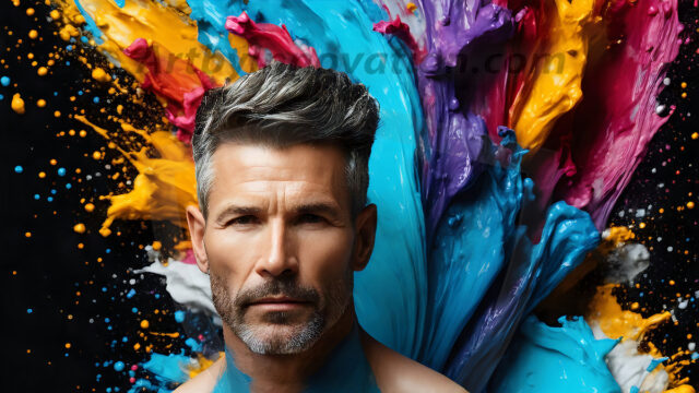 AI-generated abstract art images, featuring sexy, handsome, shirtless men, boys, lads, controlling colorful liquid water. A full-body photograph of a handsome young man with a strong muscular physique, and beautiful eyes. He starts to create a powerful and dynamic swirling vortex of rainbow colored liquid water. The vibrant and colorful water erupts and cascades forward. The fluid is dynamic, multiplying rapidly, and begins to dance in the air. The man, with a playful smile, interacts with the swirling fluids, his hands reaching out to manipulate the circular motion. The scene has a surreal, otherworldly feel, with a dreamlike atmosphere created by volumetric lighting, dramatic shadows, and an impossible color palette.