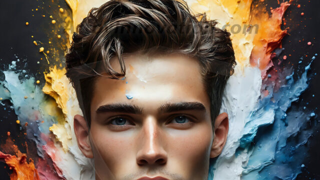 AI-generated abstract art images, featuring sexy, handsome, shirtless men, boys, lads, controlling colorful liquid water. A full-body photograph of a handsome young man with a strong muscular physique, and beautiful eyes. He starts to create a powerful and dynamic swirling vortex of rainbow colored liquid water. The vibrant and colorful water erupts and cascades forward. The fluid is dynamic, multiplying rapidly, and begins to dance in the air. The man, with a playful smile, interacts with the swirling fluids, his hands reaching out to manipulate the circular motion. The scene has a surreal, otherworldly feel, with a dreamlike atmosphere created by volumetric lighting, dramatic shadows, and an impossible color palette.