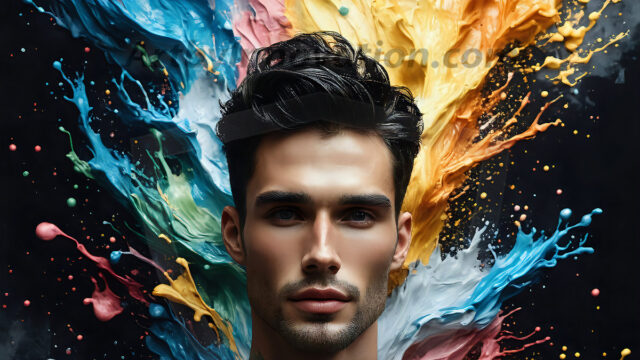 AI-generated abstract art images, featuring sexy, handsome, shirtless men, boys, lads, controlling colorful liquid water. A full-body photograph of a handsome young man with a strong muscular physique, and beautiful eyes. He starts to create a powerful and dynamic swirling vortex of rainbow colored liquid water. The vibrant and colorful water erupts and cascades forward. The fluid is dynamic, multiplying rapidly, and begins to dance in the air. The man, with a playful smile, interacts with the swirling fluids, his hands reaching out to manipulate the circular motion. The scene has a surreal, otherworldly feel, with a dreamlike atmosphere created by volumetric lighting, dramatic shadows, and an impossible color palette.