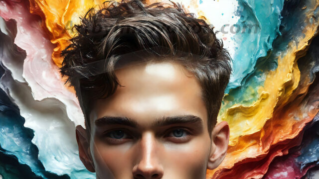 AI-generated abstract art images, featuring sexy, handsome, shirtless men, boys, lads, controlling colorful liquid water. A full-body photograph of a handsome young man with a strong muscular physique, and beautiful eyes. He starts to create a powerful and dynamic swirling vortex of rainbow colored liquid water. The vibrant and colorful water erupts and cascades forward. The fluid is dynamic, multiplying rapidly, and begins to dance in the air. The man, with a playful smile, interacts with the swirling fluids, his hands reaching out to manipulate the circular motion. The scene has a surreal, otherworldly feel, with a dreamlike atmosphere created by volumetric lighting, dramatic shadows, and an impossible color palette.