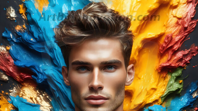 AI-generated abstract art images, featuring sexy, handsome, shirtless men, boys, lads, controlling colorful liquid water. A full-body photograph of a handsome young man with a strong muscular physique, and beautiful eyes. He starts to create a powerful and dynamic swirling vortex of rainbow colored liquid water. The vibrant and colorful water erupts and cascades forward. The fluid is dynamic, multiplying rapidly, and begins to dance in the air. The man, with a playful smile, interacts with the swirling fluids, his hands reaching out to manipulate the circular motion. The scene has a surreal, otherworldly feel, with a dreamlike atmosphere created by volumetric lighting, dramatic shadows, and an impossible color palette.