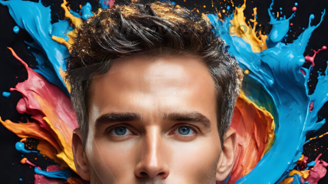 AI-generated abstract art images, featuring sexy, handsome, shirtless men, boys, lads, controlling colorful liquid water. A full-body photograph of a handsome young man with a strong muscular physique, and beautiful eyes. He starts to create a powerful and dynamic swirling vortex of rainbow colored liquid water. The vibrant and colorful water erupts and cascades forward. The fluid is dynamic, multiplying rapidly, and begins to dance in the air. The man, with a playful smile, interacts with the swirling fluids, his hands reaching out to manipulate the circular motion. The scene has a surreal, otherworldly feel, with a dreamlike atmosphere created by volumetric lighting, dramatic shadows, and an impossible color palette.