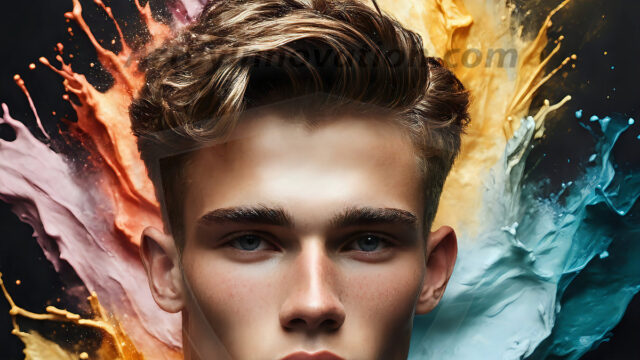 AI-generated abstract art images, featuring sexy, handsome, shirtless men, boys, lads, controlling colorful liquid water. A full-body photograph of a handsome young man with a strong muscular physique, and beautiful eyes. He starts to create a powerful and dynamic swirling vortex of rainbow colored liquid water. The vibrant and colorful water erupts and cascades forward. The fluid is dynamic, multiplying rapidly, and begins to dance in the air. The man, with a playful smile, interacts with the swirling fluids, his hands reaching out to manipulate the circular motion. The scene has a surreal, otherworldly feel, with a dreamlike atmosphere created by volumetric lighting, dramatic shadows, and an impossible color palette.