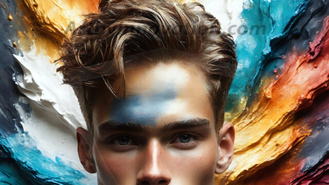 AI-generated abstract art images, featuring sexy, handsome, shirtless men, boys, lads, controlling colorful liquid water. A full-body photograph of a handsome young man with a strong muscular physique, and beautiful eyes. He starts to create a powerful and dynamic swirling vortex of rainbow colored liquid water. The vibrant and colorful water erupts and cascades forward. The fluid is dynamic, multiplying rapidly, and begins to dance in the air. The man, with a playful smile, interacts with the swirling fluids, his hands reaching out to manipulate the circular motion. The scene has a surreal, otherworldly feel, with a dreamlike atmosphere created by volumetric lighting, dramatic shadows, and an impossible color palette.