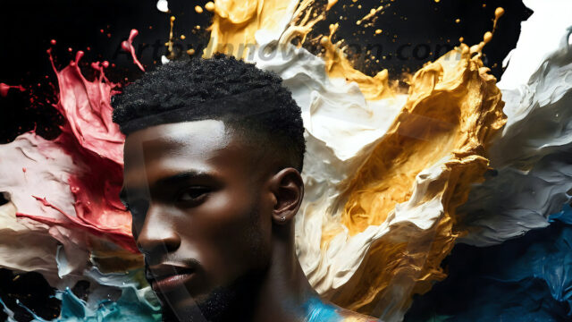 AI-generated abstract art images, featuring sexy, handsome, shirtless men, boys, lads, controlling colorful liquid water. A full-body photograph of a handsome young man with a strong muscular physique, and beautiful eyes. He starts to create a powerful and dynamic swirling vortex of rainbow colored liquid water. The vibrant and colorful water erupts and cascades forward. The fluid is dynamic, multiplying rapidly, and begins to dance in the air. The man, with a playful smile, interacts with the swirling fluids, his hands reaching out to manipulate the circular motion. The scene has a surreal, otherworldly feel, with a dreamlike atmosphere created by volumetric lighting, dramatic shadows, and an impossible color palette.