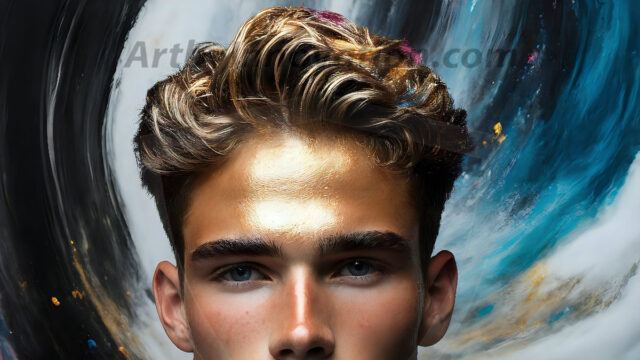 AI-generated abstract art images, featuring sexy, handsome, shirtless men, boys, lads, controlling colorful liquid water. A full-body photograph of a handsome young man with a strong muscular physique, and beautiful eyes. He starts to create a powerful and dynamic swirling vortex of rainbow colored liquid water. The vibrant and colorful water erupts and cascades forward. The fluid is dynamic, multiplying rapidly, and begins to dance in the air. The man, with a playful smile, interacts with the swirling fluids, his hands reaching out to manipulate the circular motion. The scene has a surreal, otherworldly feel, with a dreamlike atmosphere created by volumetric lighting, dramatic shadows, and an impossible color palette.