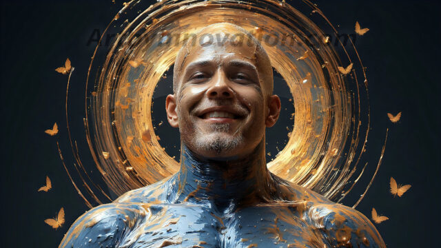 AI-generated abstract art images, featuring sexy, handsome, shirtless men, boys, lads, controlling colorful liquid water. A full-body photograph of a handsome young man with a strong muscular physique, and beautiful eyes. He starts to create a powerful and dynamic swirling vortex of rainbow colored liquid water. The vibrant and colorful water erupts and cascades forward. The fluid is dynamic, multiplying rapidly, and begins to dance in the air. The man, with a playful smile, interacts with the swirling fluids, his hands reaching out to manipulate the circular motion. The scene has a surreal, otherworldly feel, with a dreamlike atmosphere created by volumetric lighting, dramatic shadows, and an impossible color palette.