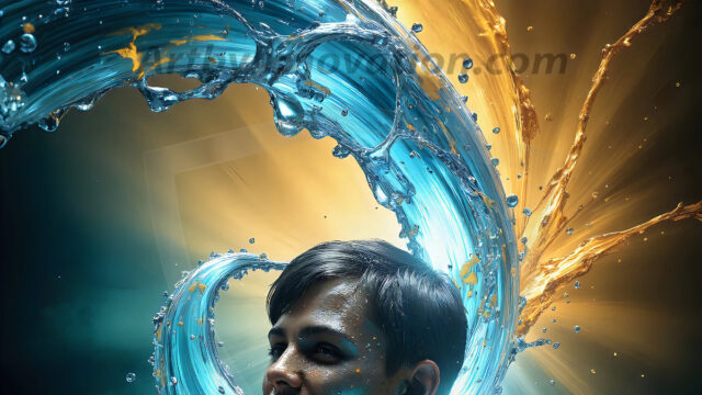 AI-generated abstract art images, featuring sexy, handsome, shirtless men, boys, lads, controlling colorful liquid water. A full-body photograph of a handsome young man with a strong muscular physique, and beautiful eyes. He starts to create a powerful and dynamic swirling vortex of rainbow colored liquid water. The vibrant and colorful water erupts and cascades forward. The fluid is dynamic, multiplying rapidly, and begins to dance in the air. The man, with a playful smile, interacts with the swirling fluids, his hands reaching out to manipulate the circular motion. The scene has a surreal, otherworldly feel, with a dreamlike atmosphere created by volumetric lighting, dramatic shadows, and an impossible color palette.