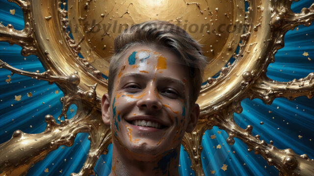 AI-generated abstract art images, featuring sexy, handsome, shirtless men, boys, lads, controlling colorful liquid water. A full-body photograph of a handsome young man with a strong muscular physique, and beautiful eyes. He starts to create a powerful and dynamic swirling vortex of rainbow colored liquid water. The vibrant and colorful water erupts and cascades forward. The fluid is dynamic, multiplying rapidly, and begins to dance in the air. The man, with a playful smile, interacts with the swirling fluids, his hands reaching out to manipulate the circular motion. The scene has a surreal, otherworldly feel, with a dreamlike atmosphere created by volumetric lighting, dramatic shadows, and an impossible color palette.