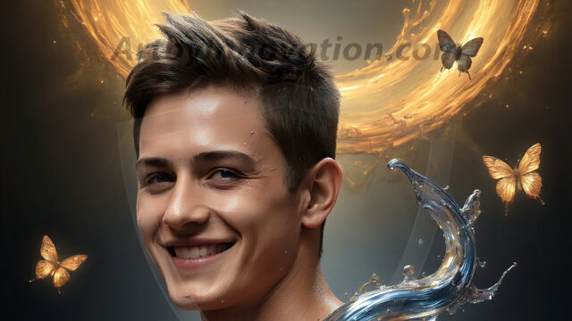 AI-generated abstract art images, featuring sexy, handsome, shirtless men, boys, lads, controlling colorful liquid water. A full-body photograph of a handsome young man with a strong muscular physique, and beautiful eyes. He starts to create a powerful and dynamic swirling vortex of rainbow colored liquid water. The vibrant and colorful water erupts and cascades forward. The fluid is dynamic, multiplying rapidly, and begins to dance in the air. The man, with a playful smile, interacts with the swirling fluids, his hands reaching out to manipulate the circular motion. The scene has a surreal, otherworldly feel, with a dreamlike atmosphere created by volumetric lighting, dramatic shadows, and an impossible color palette.