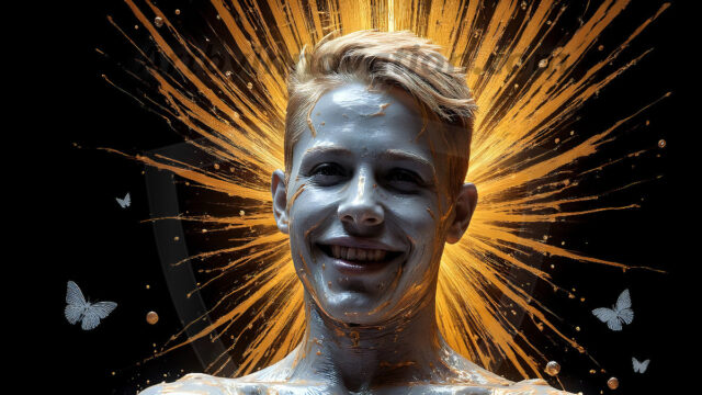 AI-generated abstract art images, featuring sexy, handsome, shirtless men, boys, lads, controlling colorful liquid water. A full-body photograph of a handsome young man with a strong muscular physique, and beautiful eyes. He starts to create a powerful and dynamic swirling vortex of rainbow colored liquid water. The vibrant and colorful water erupts and cascades forward. The fluid is dynamic, multiplying rapidly, and begins to dance in the air. The man, with a playful smile, interacts with the swirling fluids, his hands reaching out to manipulate the circular motion. The scene has a surreal, otherworldly feel, with a dreamlike atmosphere created by volumetric lighting, dramatic shadows, and an impossible color palette.