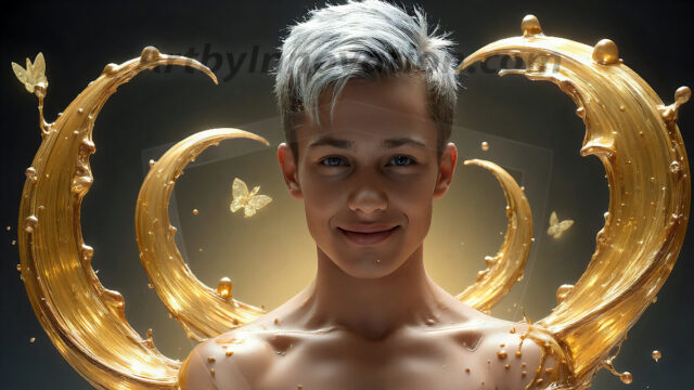 AI-generated abstract art images, featuring sexy, handsome, shirtless men, boys, lads, controlling colorful liquid water. A full-body photograph of a handsome young man with a strong muscular physique, and beautiful eyes. He starts to create a powerful and dynamic swirling vortex of rainbow colored liquid water. The vibrant and colorful water erupts and cascades forward. The fluid is dynamic, multiplying rapidly, and begins to dance in the air. The man, with a playful smile, interacts with the swirling fluids, his hands reaching out to manipulate the circular motion. The scene has a surreal, otherworldly feel, with a dreamlike atmosphere created by volumetric lighting, dramatic shadows, and an impossible color palette.