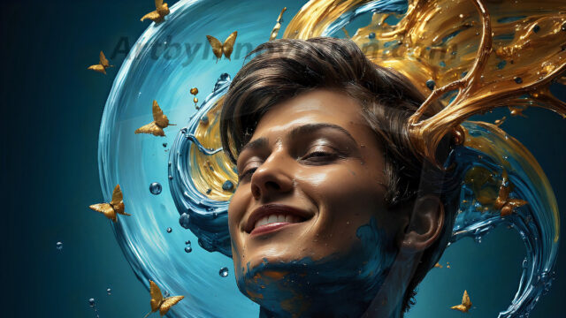 AI-generated abstract art images, featuring sexy, handsome, shirtless men, boys, lads, controlling colorful liquid water. A full-body photograph of a handsome young man with a strong muscular physique, and beautiful eyes. He starts to create a powerful and dynamic swirling vortex of rainbow colored liquid water. The vibrant and colorful water erupts and cascades forward. The fluid is dynamic, multiplying rapidly, and begins to dance in the air. The man, with a playful smile, interacts with the swirling fluids, his hands reaching out to manipulate the circular motion. The scene has a surreal, otherworldly feel, with a dreamlike atmosphere created by volumetric lighting, dramatic shadows, and an impossible color palette.