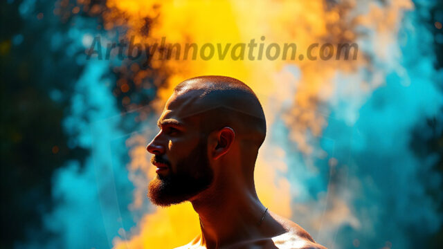 AI-generated abstract art images, featuring sexy, handsome, shirtless men, boys, lads, controlling colorful liquid water. A full-body photograph of a handsome young man with a strong muscular physique, and beautiful eyes. He starts to create a powerful and dynamic swirling vortex of rainbow colored liquid water. The vibrant and colorful water erupts and cascades forward. The fluid is dynamic, multiplying rapidly, and begins to dance in the air. The man, with a playful smile, interacts with the swirling fluids, his hands reaching out to manipulate the circular motion. The scene has a surreal, otherworldly feel, with a dreamlike atmosphere created by volumetric lighting, dramatic shadows, and an impossible color palette.