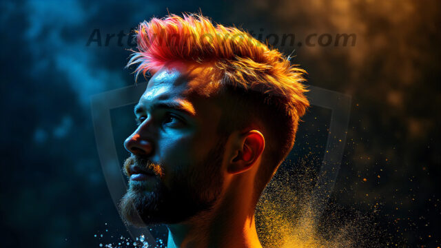 AI-generated abstract art images, featuring sexy, handsome, shirtless men, boys, lads, controlling colorful liquid water. A full-body photograph of a handsome young man with a strong muscular physique, and beautiful eyes. He starts to create a powerful and dynamic swirling vortex of rainbow colored liquid water. The vibrant and colorful water erupts and cascades forward. The fluid is dynamic, multiplying rapidly, and begins to dance in the air. The man, with a playful smile, interacts with the swirling fluids, his hands reaching out to manipulate the circular motion. The scene has a surreal, otherworldly feel, with a dreamlike atmosphere created by volumetric lighting, dramatic shadows, and an impossible color palette.