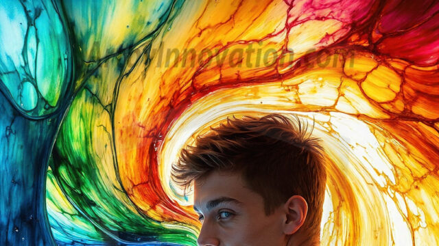 AI-generated abstract art images, featuring sexy, handsome, shirtless men, boys, lads, controlling colorful liquid water. A full-body photograph of a handsome young man with a strong muscular physique, and beautiful eyes. He starts to create a powerful and dynamic swirling vortex of rainbow colored liquid water. The vibrant and colorful water erupts and cascades forward. The fluid is dynamic, multiplying rapidly, and begins to dance in the air. The man, with a playful smile, interacts with the swirling fluids, his hands reaching out to manipulate the circular motion. The scene has a surreal, otherworldly feel, with a dreamlike atmosphere created by volumetric lighting, dramatic shadows, and an impossible color palette.
