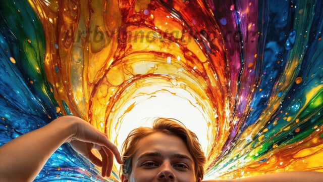 AI-generated abstract art images, featuring sexy, handsome, shirtless men, boys, lads, controlling colorful liquid water. A full-body photograph of a handsome young man with a strong muscular physique, and beautiful eyes. He starts to create a powerful and dynamic swirling vortex of rainbow colored liquid water. The vibrant and colorful water erupts and cascades forward. The fluid is dynamic, multiplying rapidly, and begins to dance in the air. The man, with a playful smile, interacts with the swirling fluids, his hands reaching out to manipulate the circular motion. The scene has a surreal, otherworldly feel, with a dreamlike atmosphere created by volumetric lighting, dramatic shadows, and an impossible color palette.